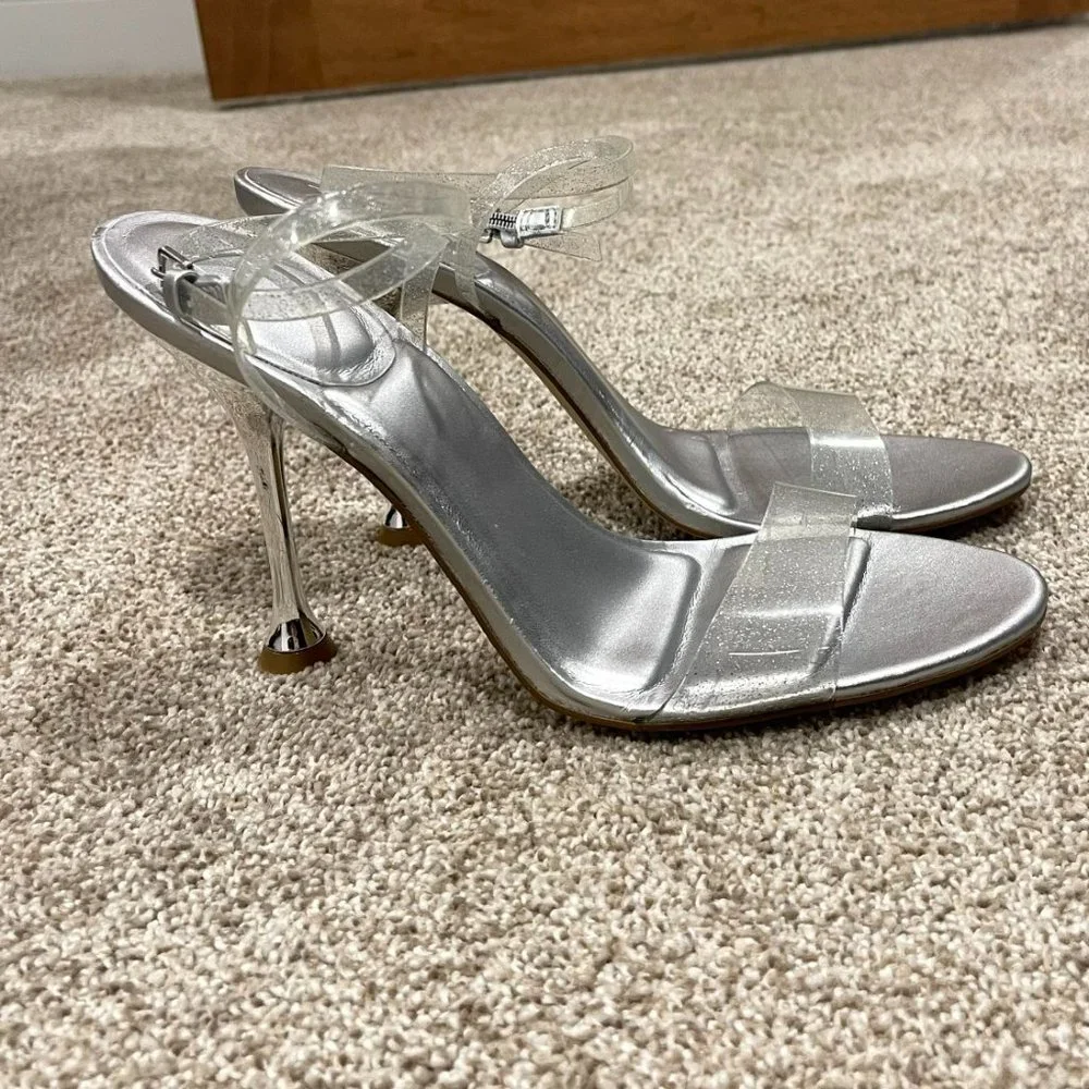 Marc Fisher Women's Silver Calisty‎ Strappy Heeled Sandal, Size 10